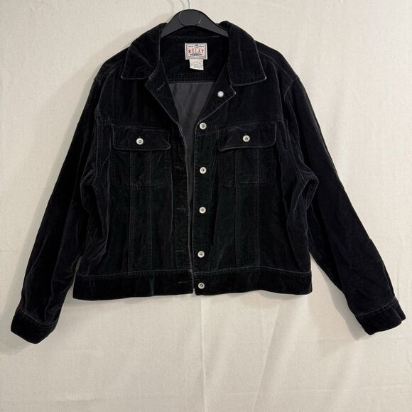 RELAY the Blues Jacket Womens Size Large Button Front Black Velour - Picture 1 of 6